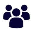 A simple black icon of three people, with one figure in front and center and two figures behind on either side, representing a group or community at Serendipity Labs coworking offices and meeting rooms.